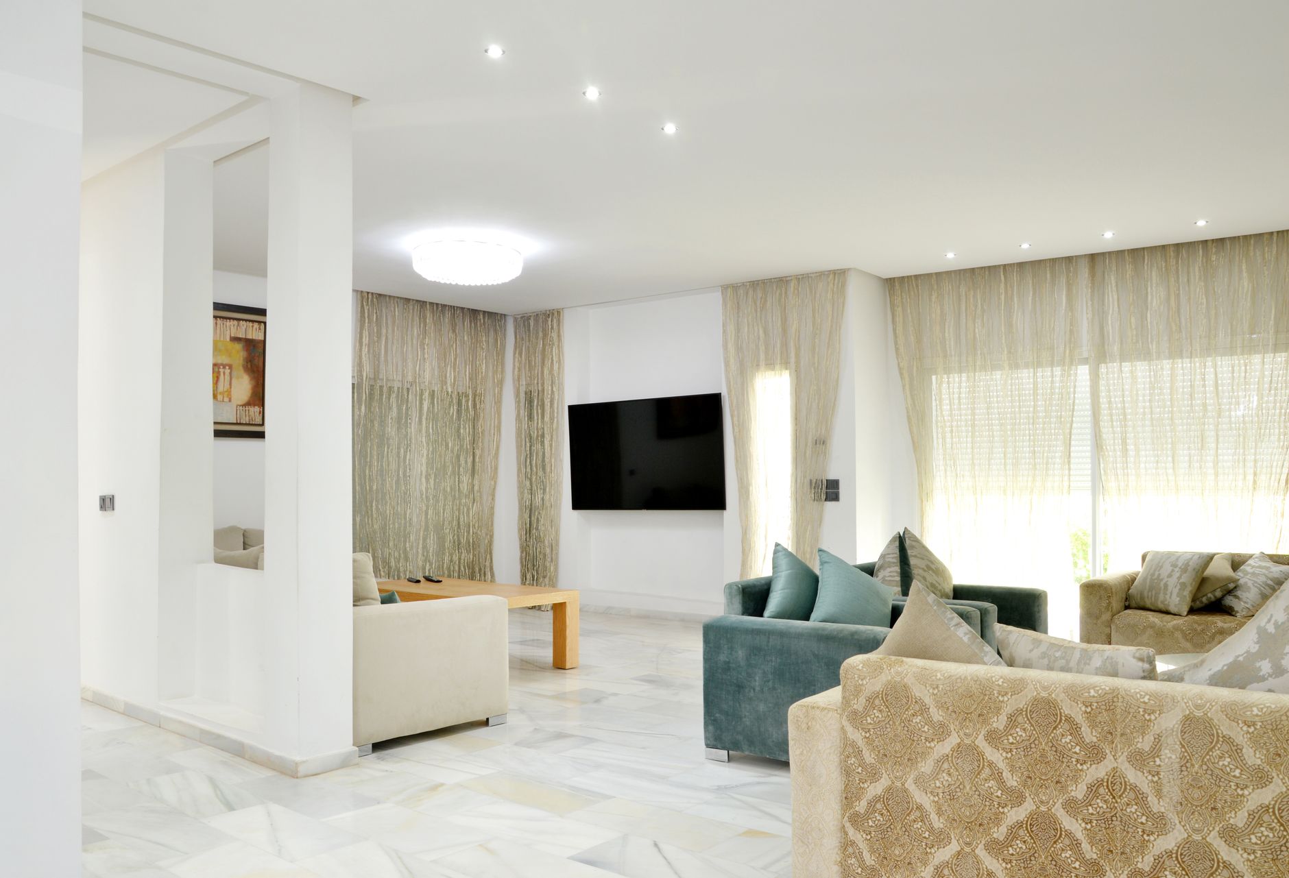 Living room with mounted television